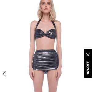Norma Kamali, black metallic ruched bikini set
Size XXS . Brand new with tags